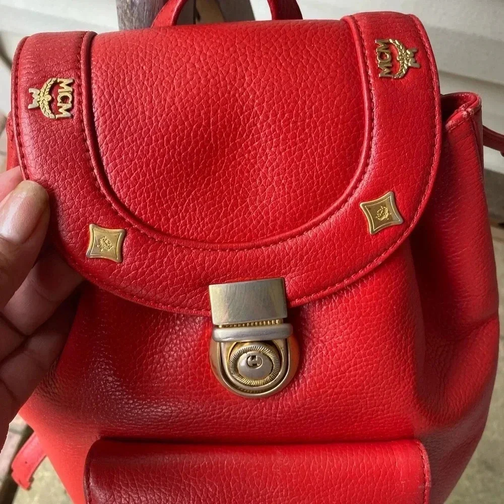 MCM Red  Small Leather  Backpack